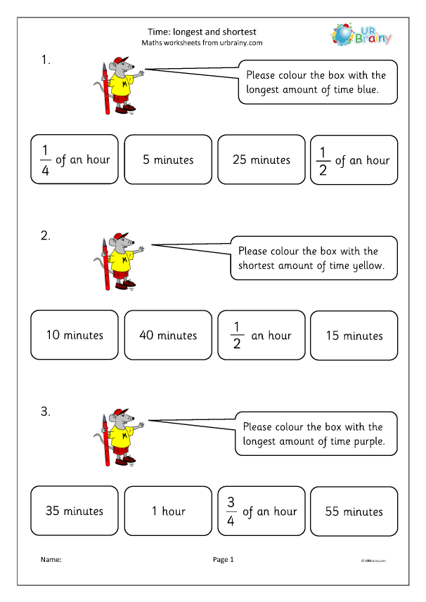 First grade students comparing and ordering objects from shortest to longest on a measurement worksheet