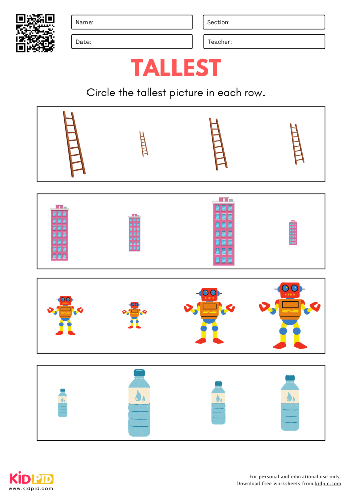 First grade student worksheet for ordering objects from shortest to longest length