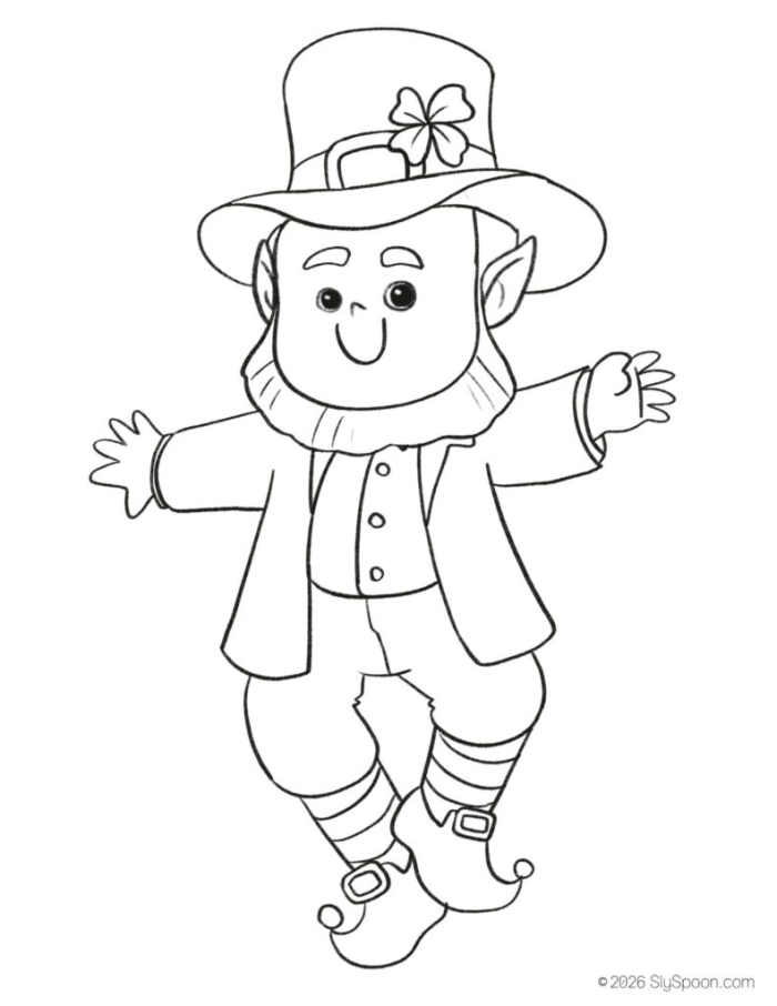 Leprechaun coloring page worksheet for first graders celebrating St. Patrick's Day