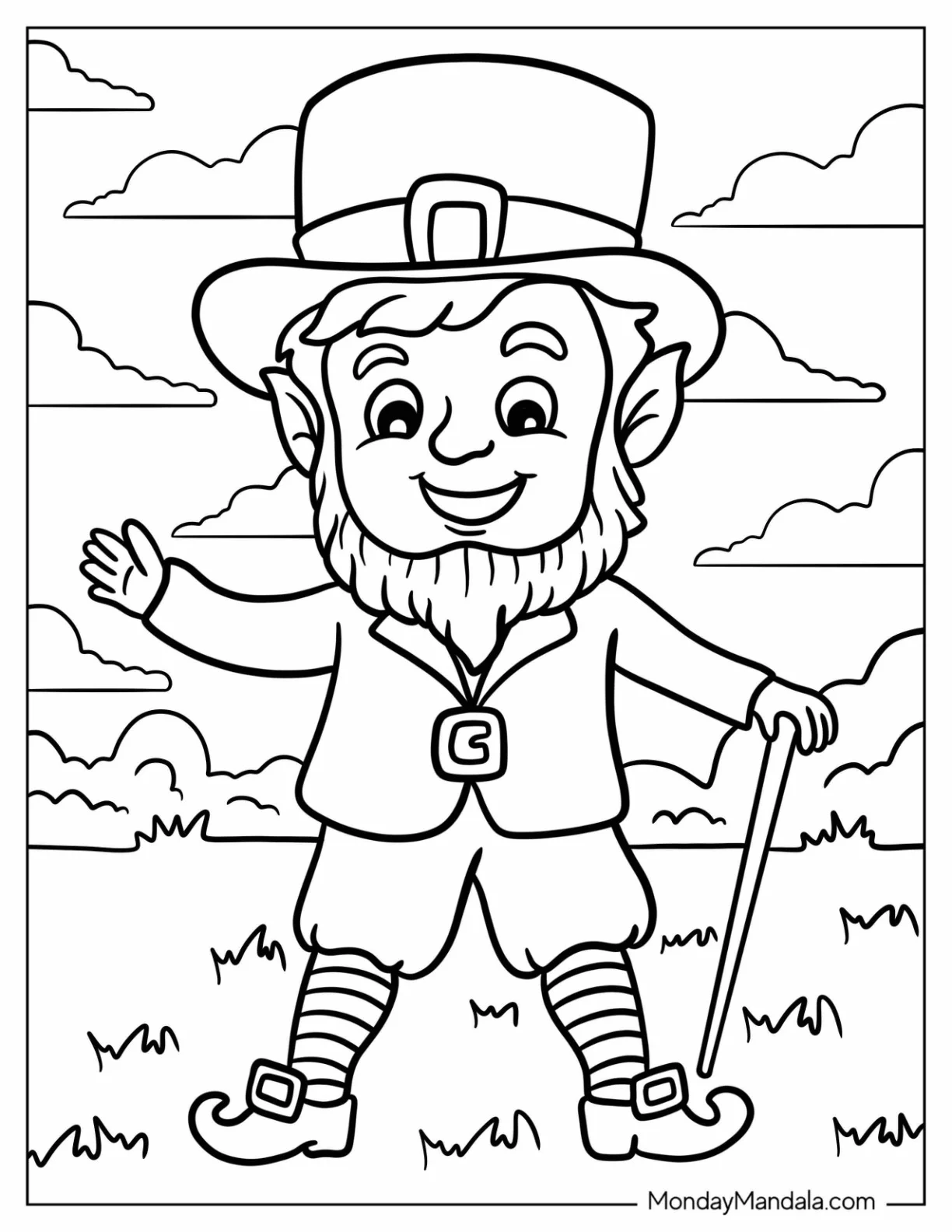 First grade St. Patrick's Day worksheet featuring a cute leprechaun coloring page activity