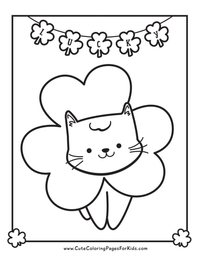 First grade student coloring a cute leprechaun for a St. Patrick's Day grammar worksheet