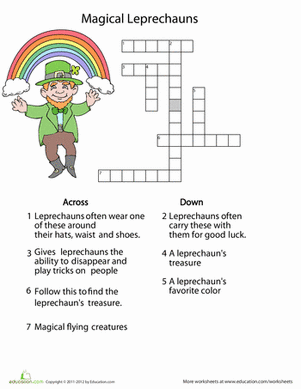 Crossword worksheet featuring a leprechaun for fun learning activities Leprechaun-themed crossword puzzle for first graders to enhance vocabulary skills