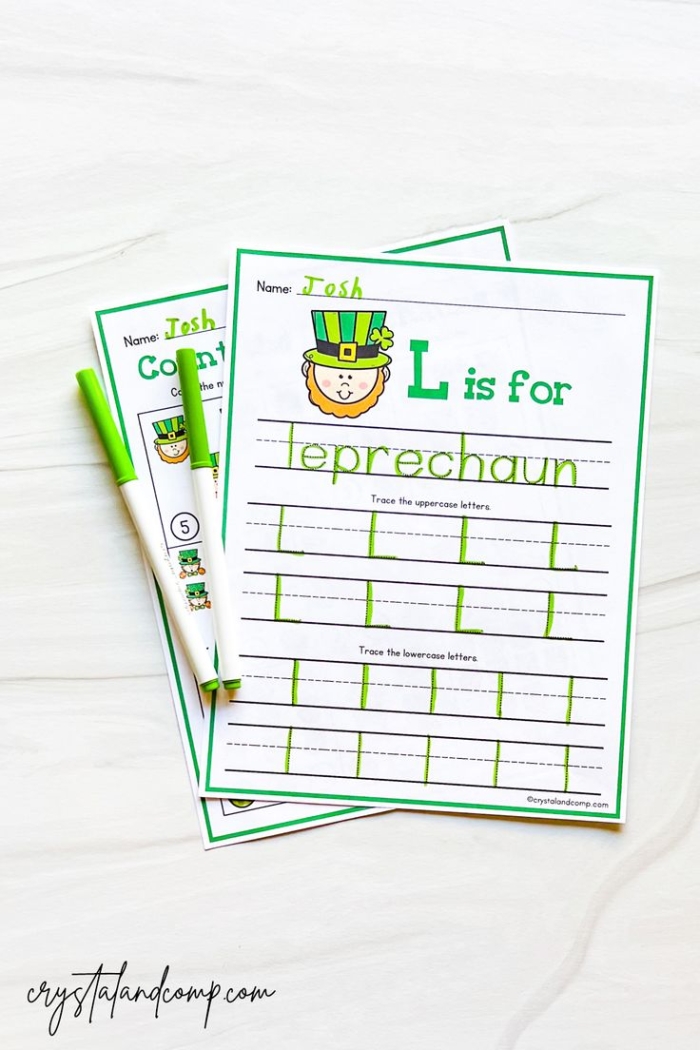 Fun leprechaun crossword puzzle to enhance alphabet skills in first grade Leprechaun-themed crossword worksheet for first graders to learn vocabulary