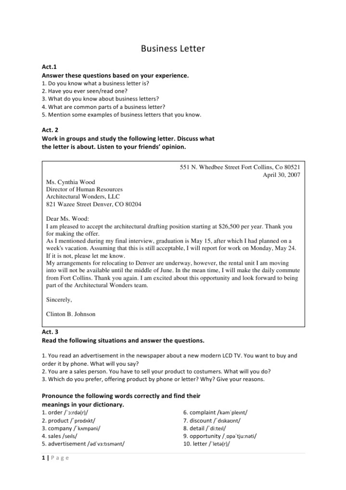 Worksheet illustrating the parts of a letter for first graders