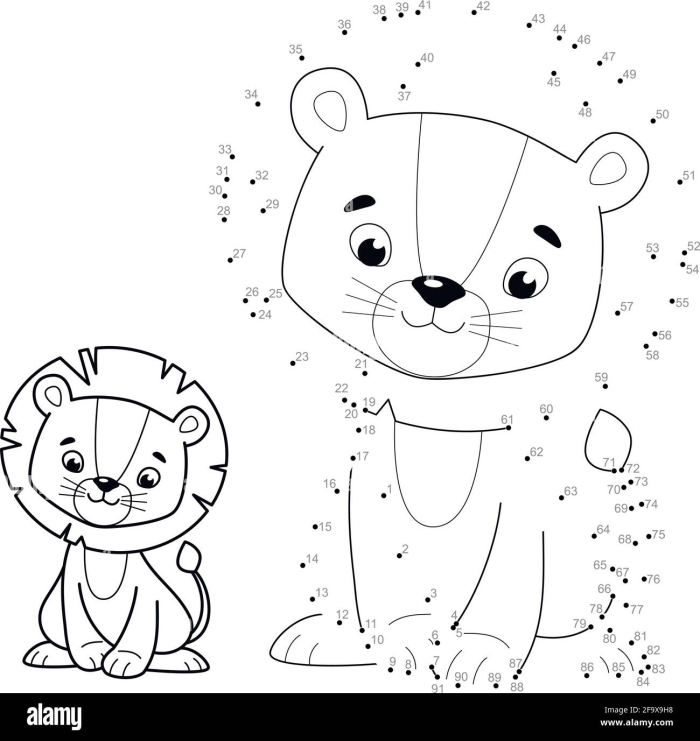 First grade math worksheet featuring a connect the dots puzzle from 1 to 50 to reveal a lion image 15