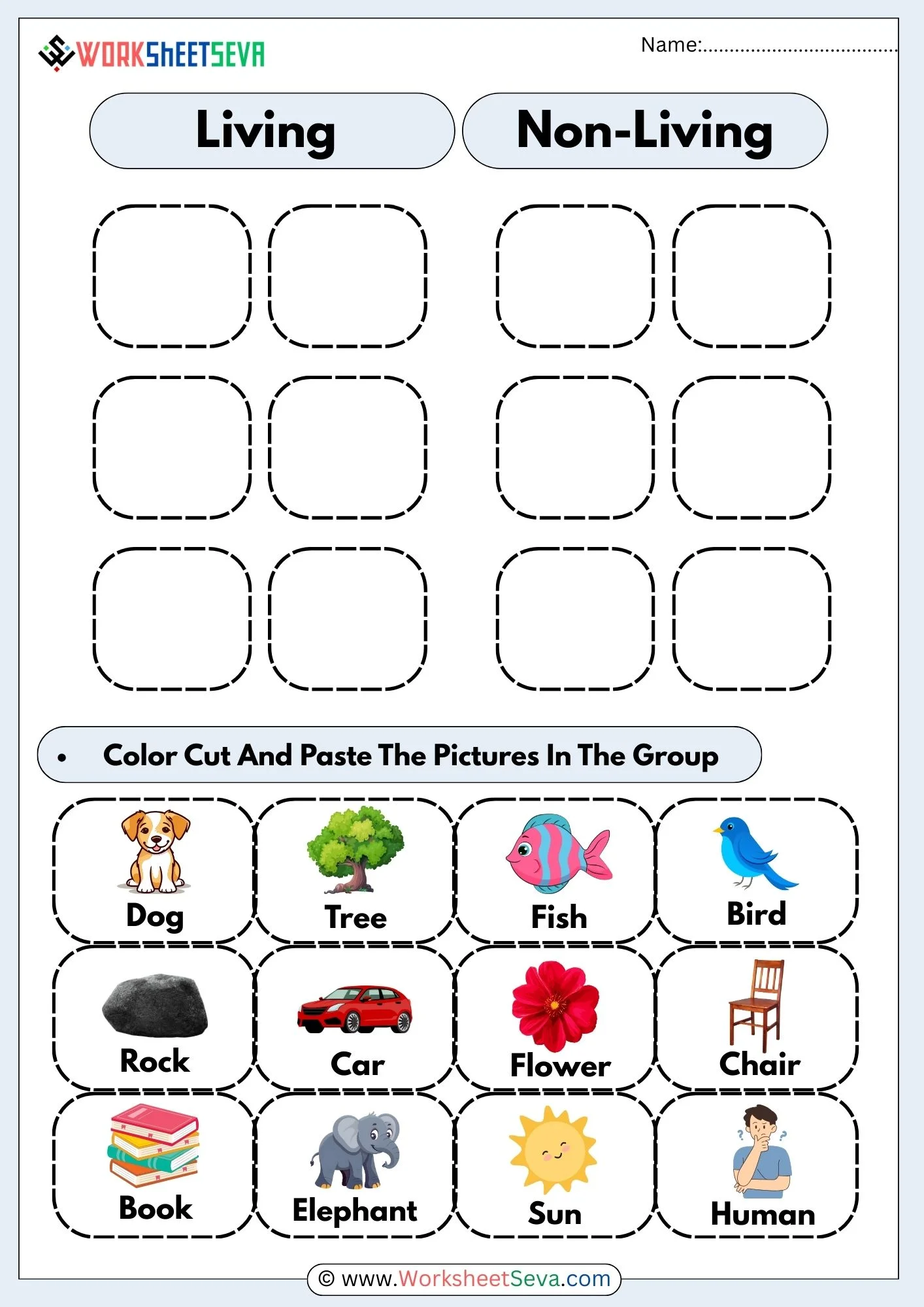 Living or Non-Living? Worksheet for Early Learning Worksheet with images of living and non-living things for first graders to identify