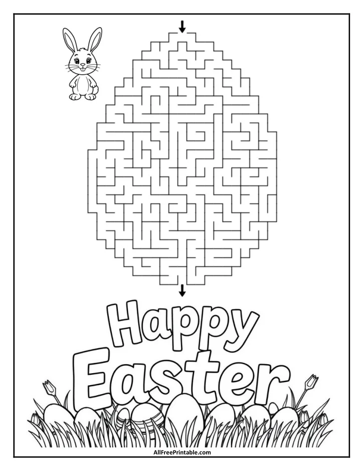 A first grader navigates through a colorful Easter egg maze puzzle with spring-themed paths and decorations
