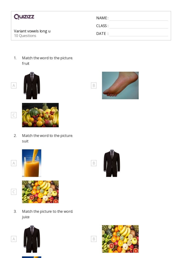 Worksheet featuring long A vowel sound in "Train" for first graders
