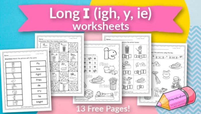 Long i words fill in the blank exercise for early readers image 2 First grade long i vowel sound practice worksheet with word bank for completing sentences