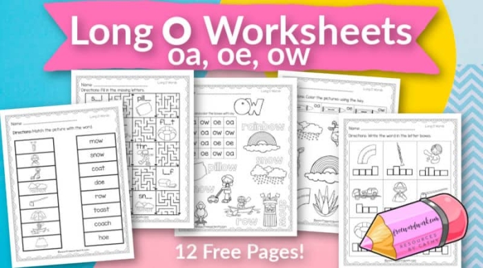 First grade long "O" phonics worksheet for practicing reading skills