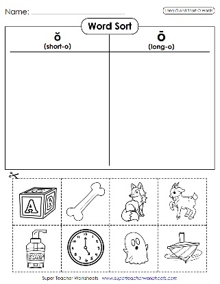 Worksheet featuring long "O" sound practice for first graders