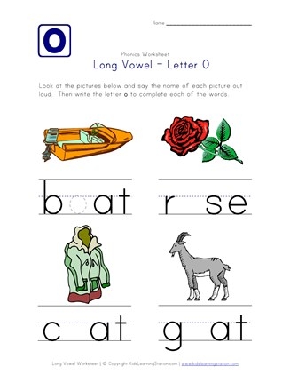 Worksheet focusing on the long "O" sound for first graders to enhance reading skills