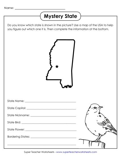 Coloring page featuring Mississippi's state bird and symbols for first graders