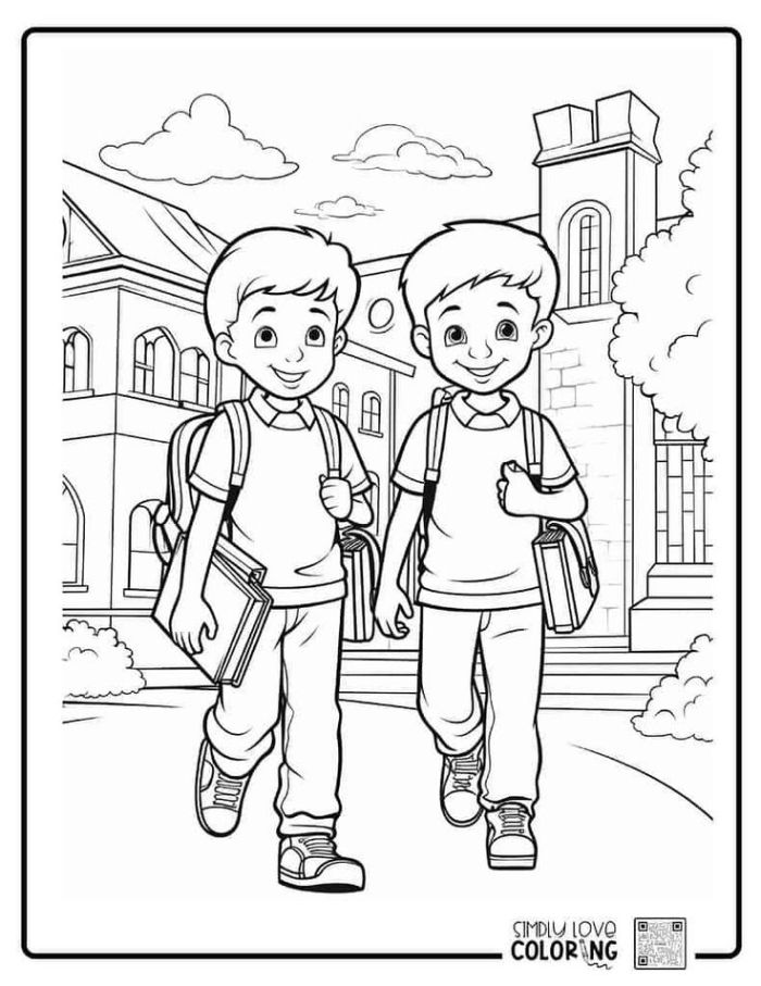 First grade student coloring a school-themed mandala worksheet for the new year