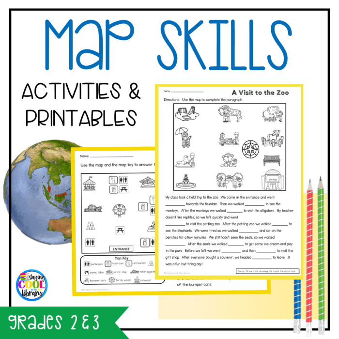 First grade worksheet featuring a simplified county map for learning to read a map key