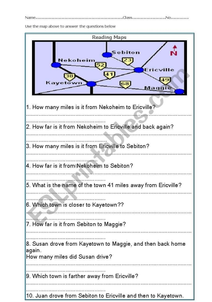 First grade student learning to use cardinal directions on a map reading worksheet
