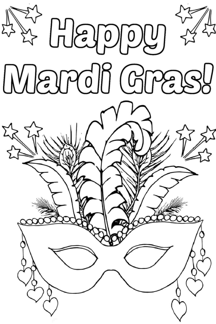 Coloring worksheet featuring a beautiful New Year masquerade mask for kids