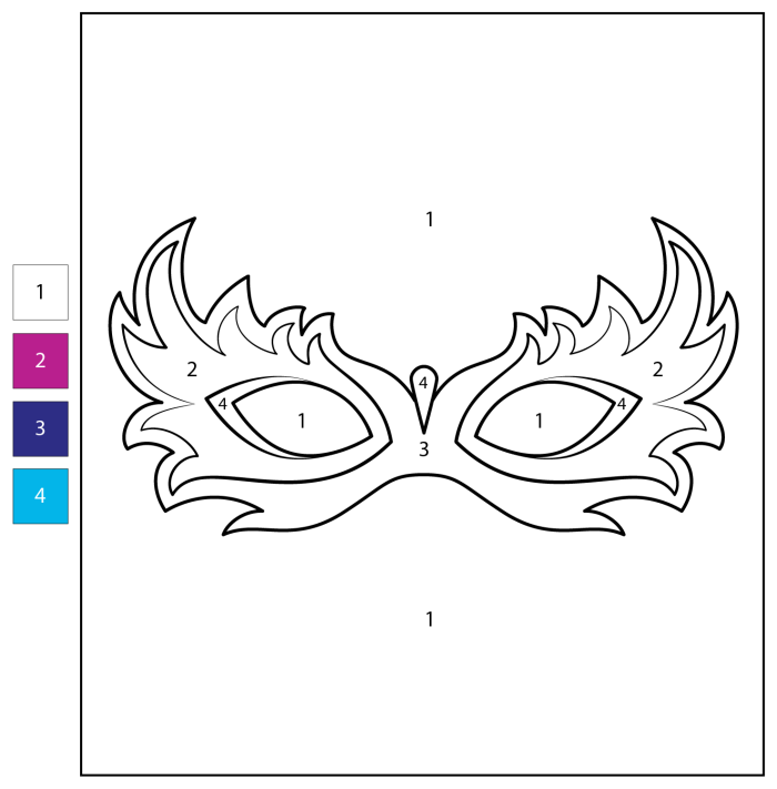 First grade student coloring an elegant New Year masquerade mask worksheet number 11