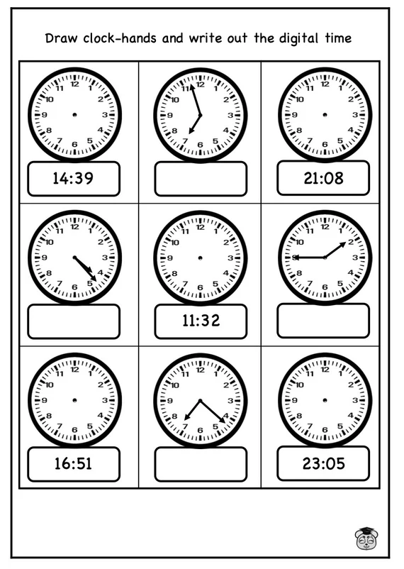 First grade worksheet for practicing telling time on the hour with matching clocks
