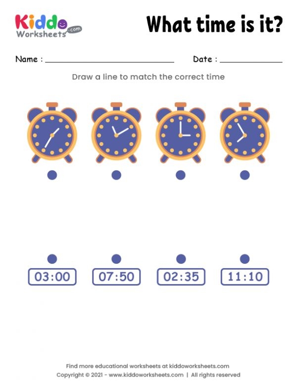 Match the Clock II worksheet for social studies skills practice First grade worksheet for matching clock faces to written times