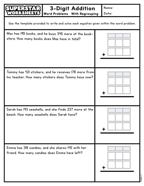 First-grade addition word problems worksheet featuring engaging scenarios for young learners