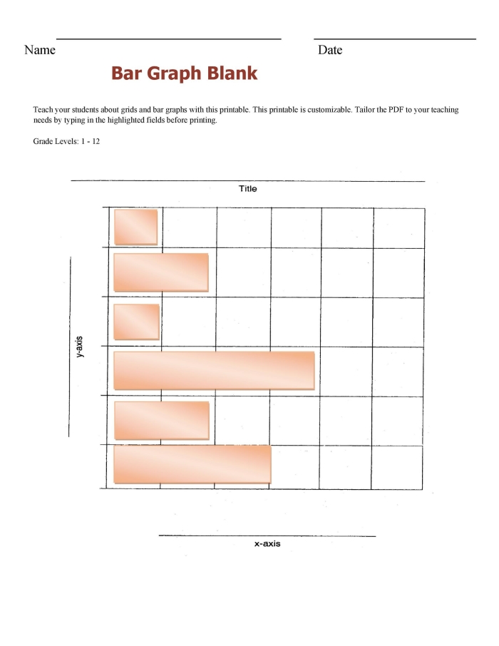 First grade blank bar graph template with grid lines and empty axes for students to practice graphing data