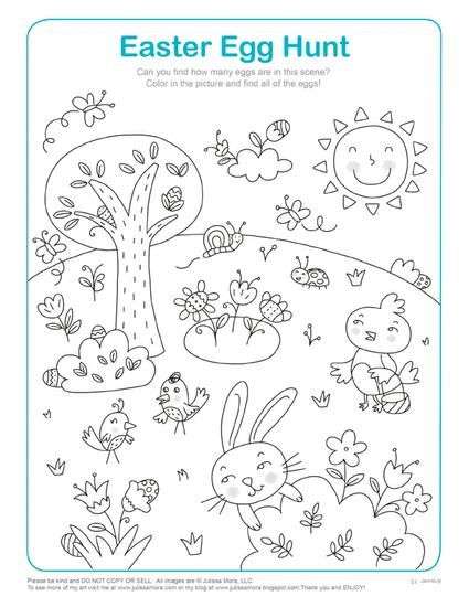 A cheerful cartoon rabbit looking for missing Easter eggs on a first grade math worksheet