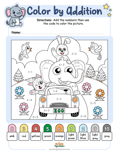 Colorful underwater addition practice activity for young learners image 21 First grade addition color by number worksheet with underwater scene for learning math facts