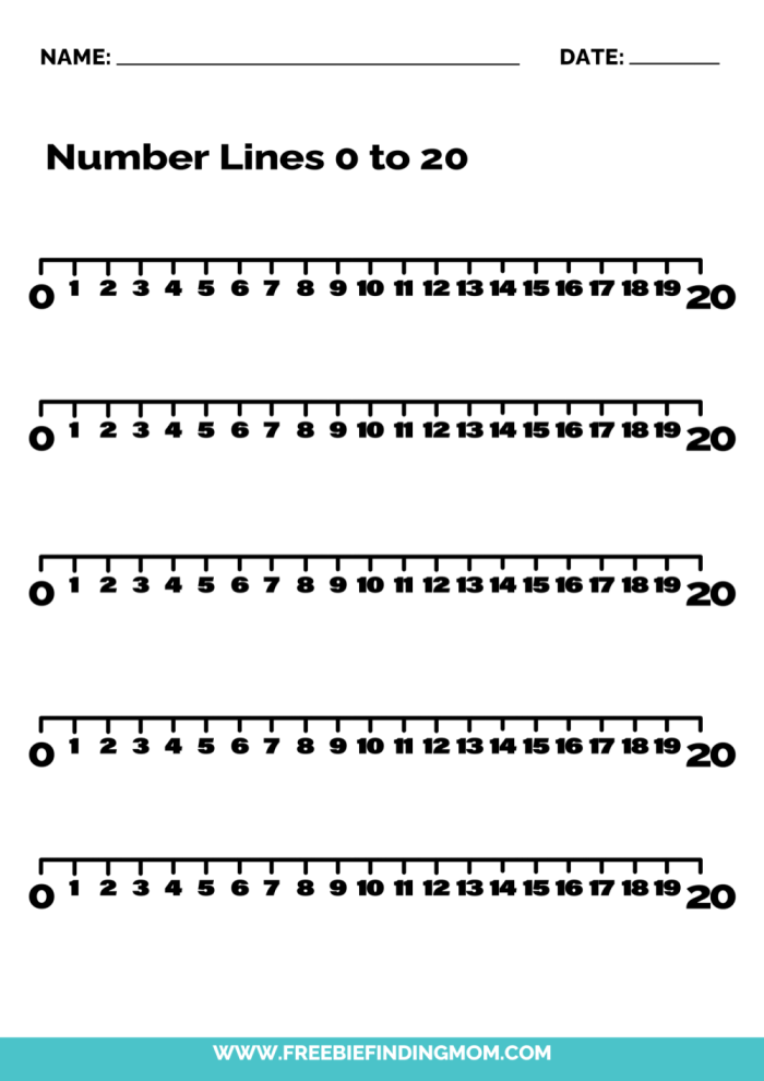 Number line 1-20 worksheet for first grade addition and subtraction practice