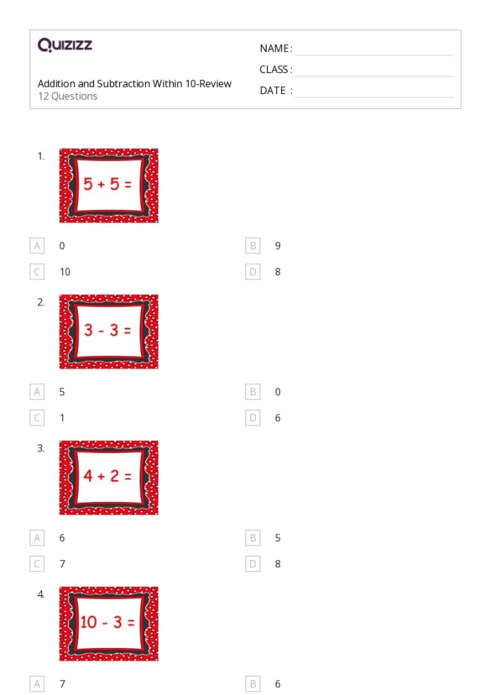 A colorful spring-themed math puzzle worksheet featuring addition and subtraction problems within 10 for first grade students