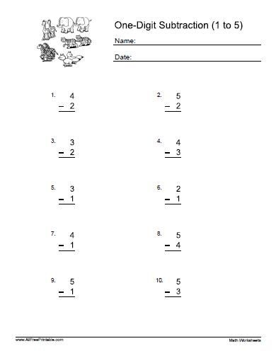 Single-Digit Subtraction Worksheet for First Grade Math Practice 7 First grade student practicing math with a single-digit subtraction worksheet