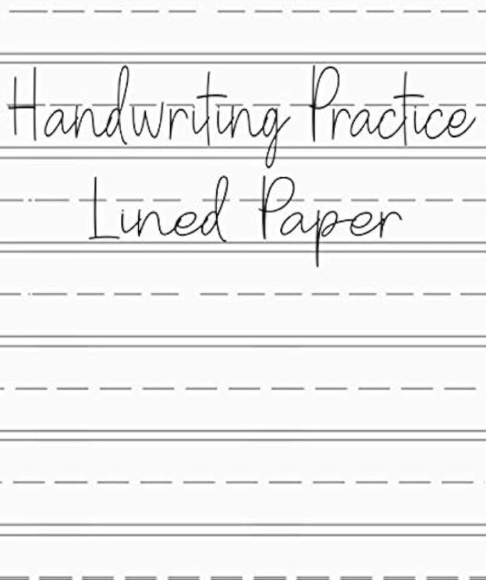 Lined handwriting paper worksheet designed for first graders to practice subtraction skills