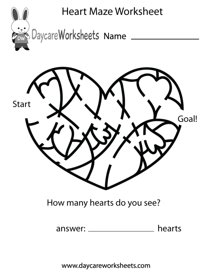 Heart maze division worksheet for first grade students 1 First grade heart maze worksheet for Valentine's Day division practice
