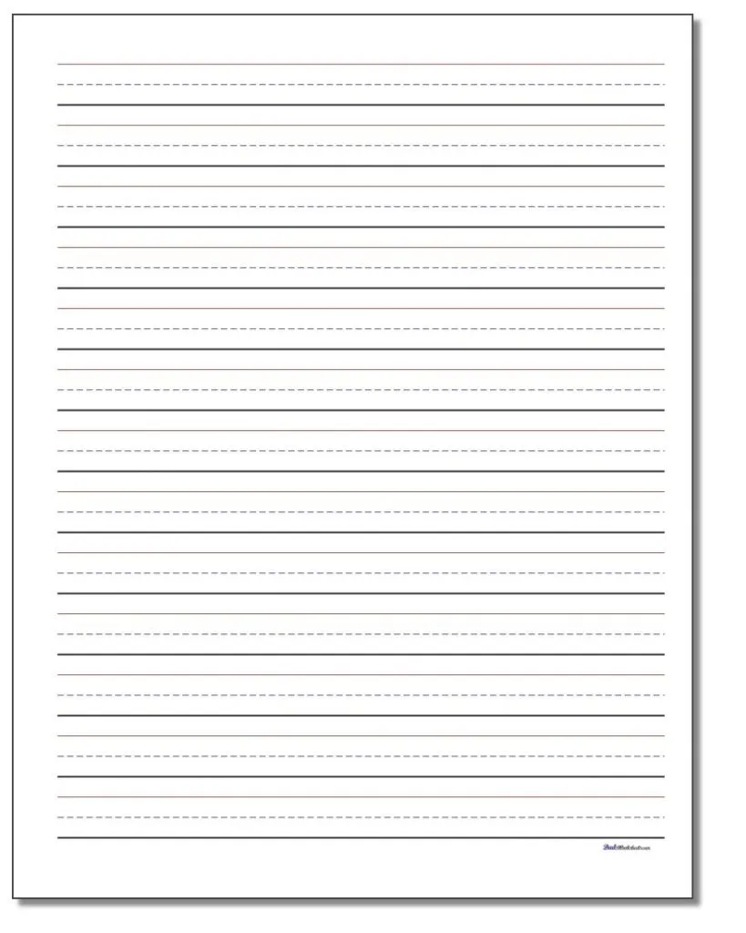 First grade subtraction worksheet featuring lined handwriting paper for math practice