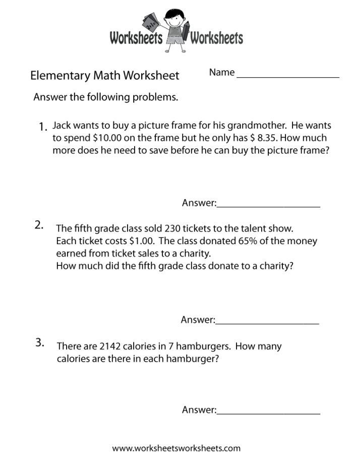 First grade student practicing simple math word problems with a burger assembly worksheet