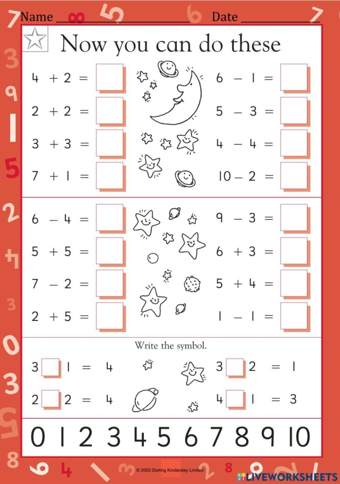 Spring themed first grade math puzzle worksheet focusing on addition and subtraction within ten