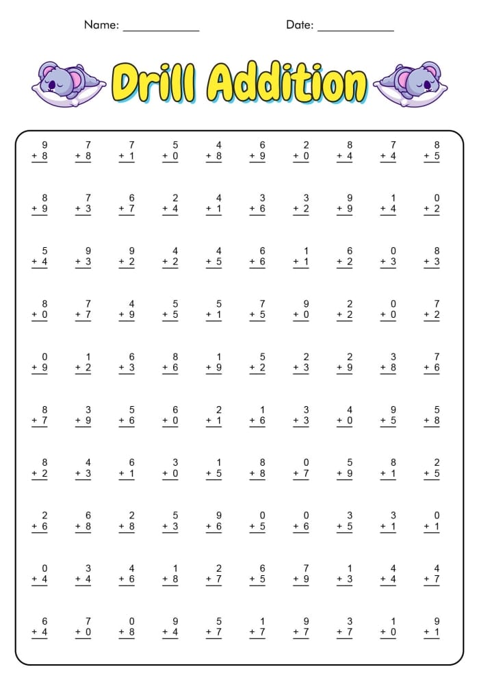 1 Minute Math addition worksheet for first graders with a timer graphic