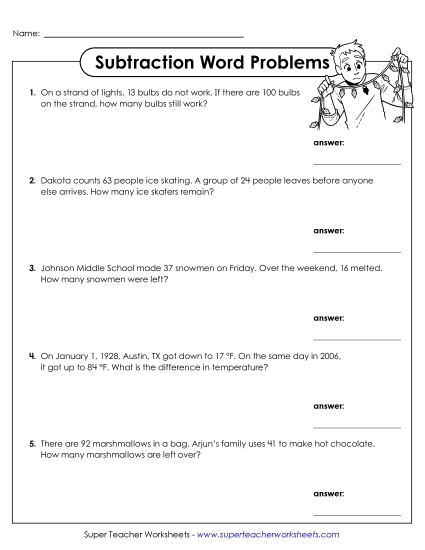 A first grade student solves addition and subtraction problems to reveal a secret word on this math worksheet
