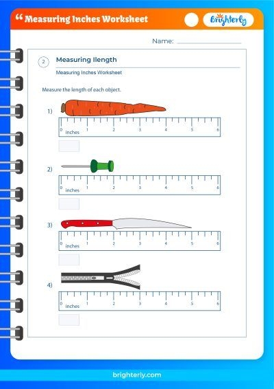 Measuring in inches worksheet for first graders to practice basic measurement skills