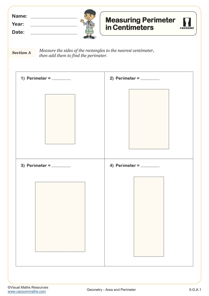 Colorful worksheet for first graders measuring school supplies in centimeters