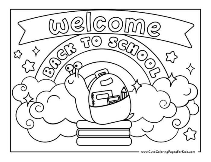 Color a Mandala worksheet for first graders featuring a back-to-school theme