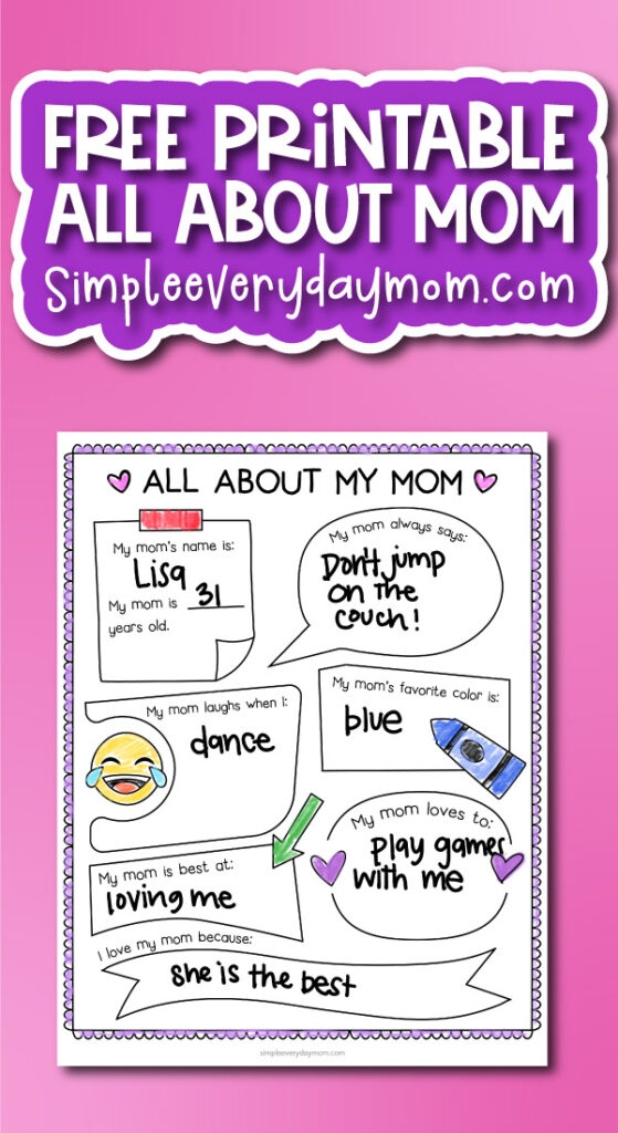 Worksheet featuring fill-in-the-blank activities for describing and drawing mom