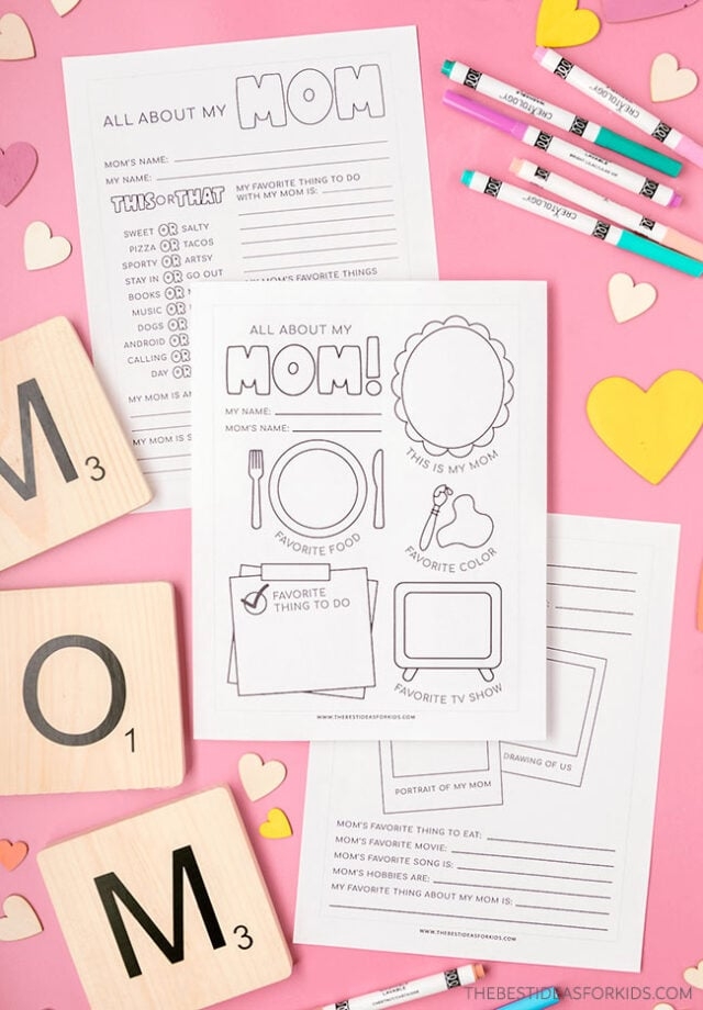 First grade fill-in-the-blank All About My Mom worksheet for drawing and describing a parent