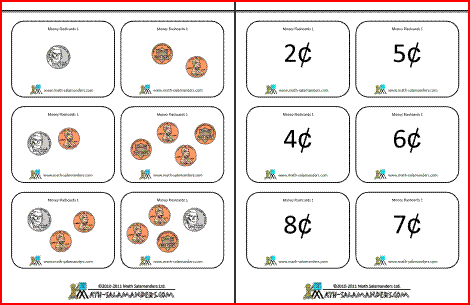 Dennis Duck counting coins in a fun money practice worksheet for first graders
