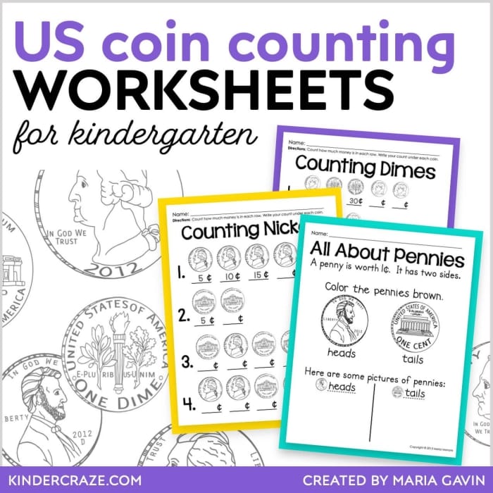 First grade student completing a counting money math worksheet with coins