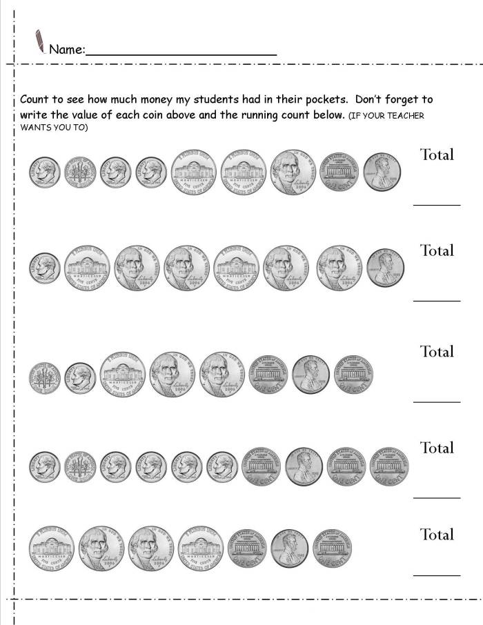 Printable money cutouts for first graders to learn about U.S. currency