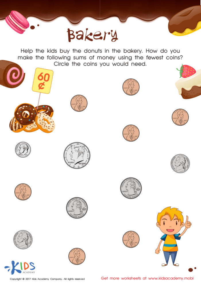 Counting Money worksheet for first graders to test their understanding of coin values and word problems