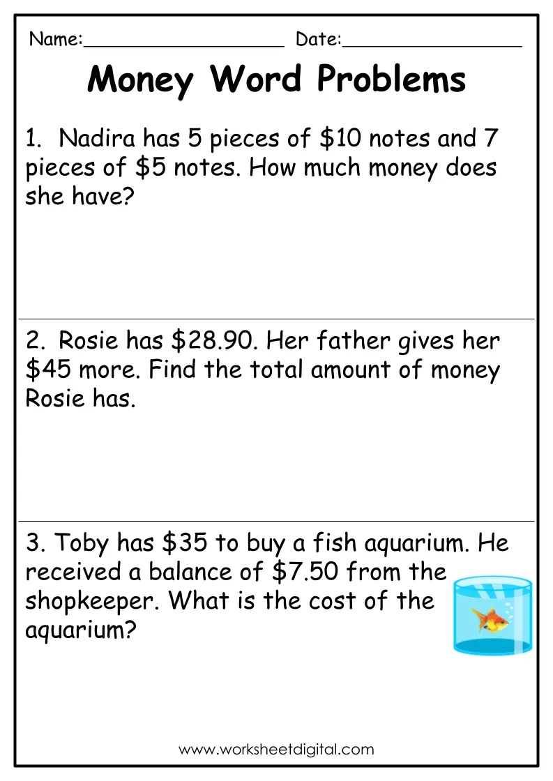 First grade student practicing addition and money math with a lunch themed worksheet
