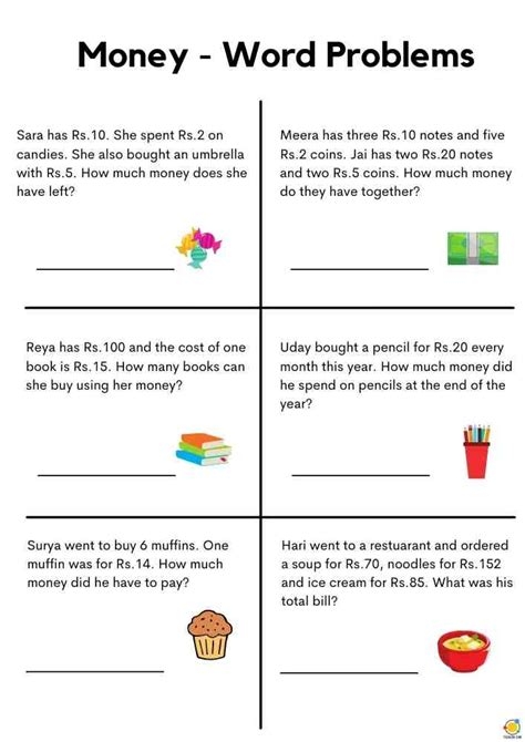 First grade math worksheet featuring money addition word problems with Sam