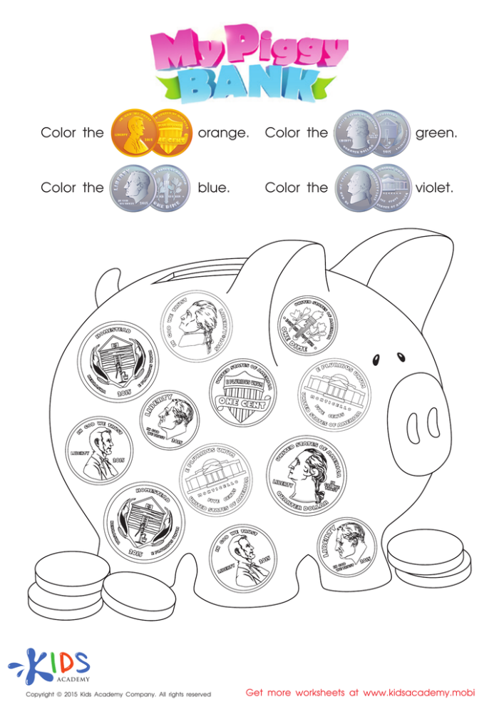 First grade students counting coins with Dennis Duck on a money practice worksheet